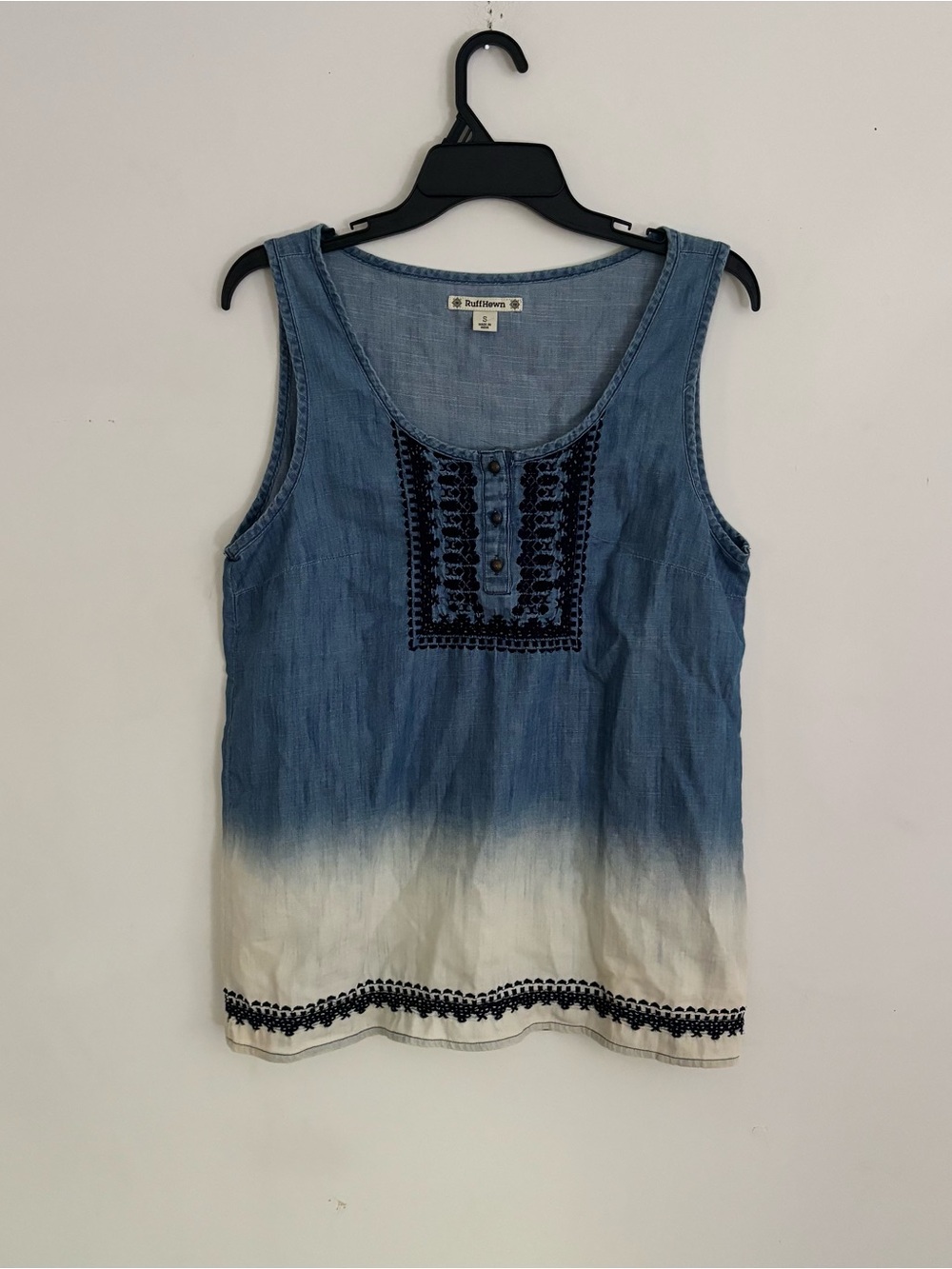 RuffHewn Blue Ombre Embroidered Cotton Tank Top S